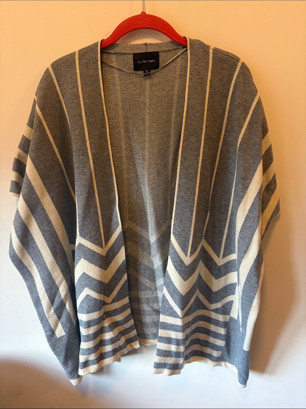 La Fée Verte Gray & Cream Striped Open Knit Cardigan